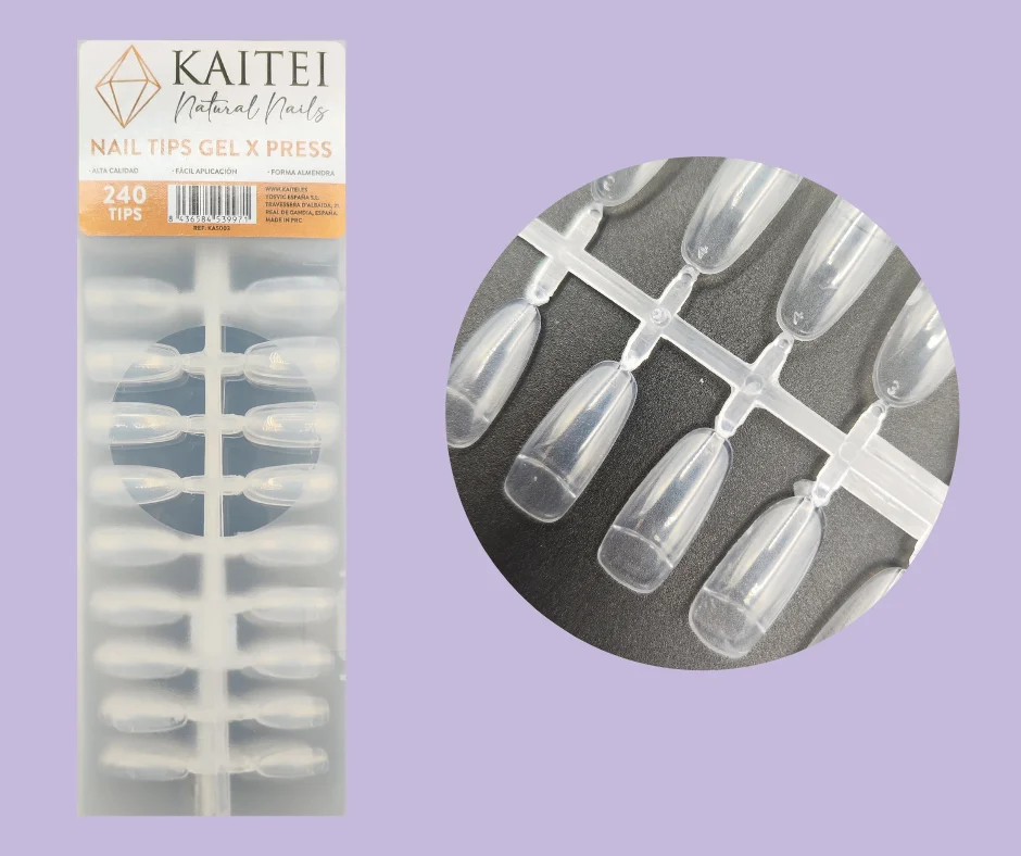 Diseño sin título (20) Tips Kaitei Almendra Transparentes Gel X Press 240 unidades - Imagen 1